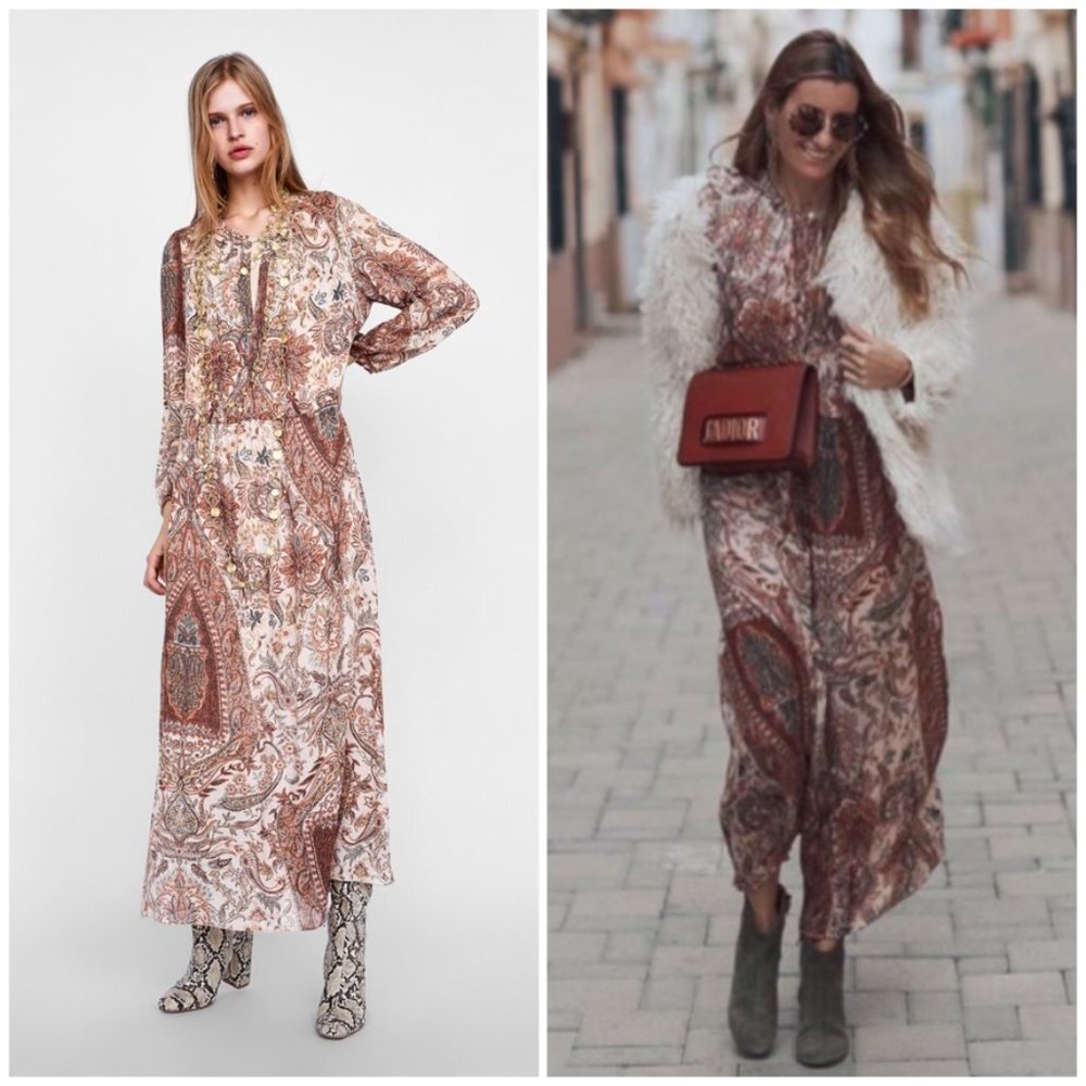 ZARA BLOGGERS FAV PRINTED FLOWING MIDI DRESS BRAND NEW WITH TAGS MEDIUM